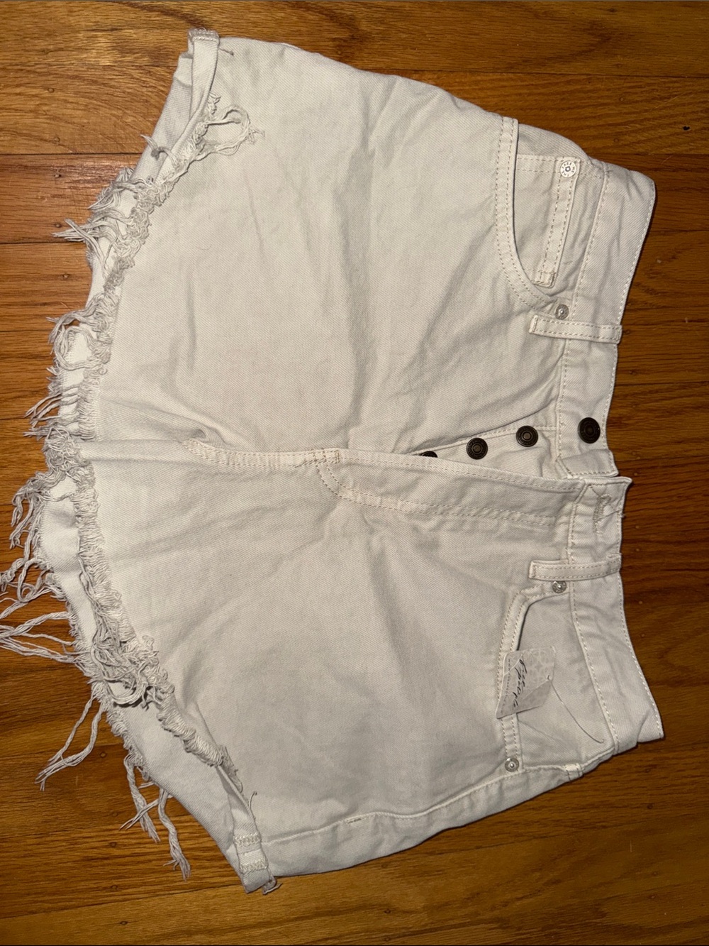 Free People Ivory Frayed Hem High-Waist Women's Denim Shorts